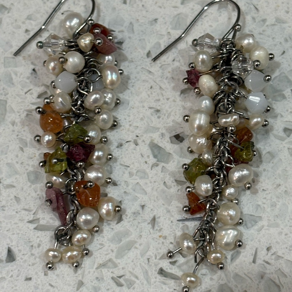 Elegant Pearl and Gemstone Dangle Earrings